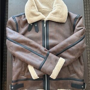 Men's Brown Shearling Bomber Jacket